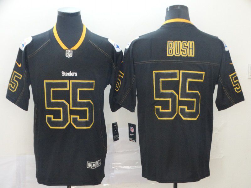 Men Pittsburgh Steelers 55 Bush Nike Lights Out Black Color Rush Limited NFL Jerseys